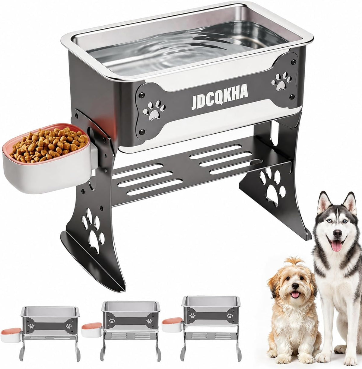 1.5 Gallon Elevated Large Dog Water Bowl, 2 Height Adjustable Stainless Steel Raised Dog Water Bowl Stand for Large Breed, Metal Pet Bowl Stand for Relief Joint Pressure, Easy Clean (Black)