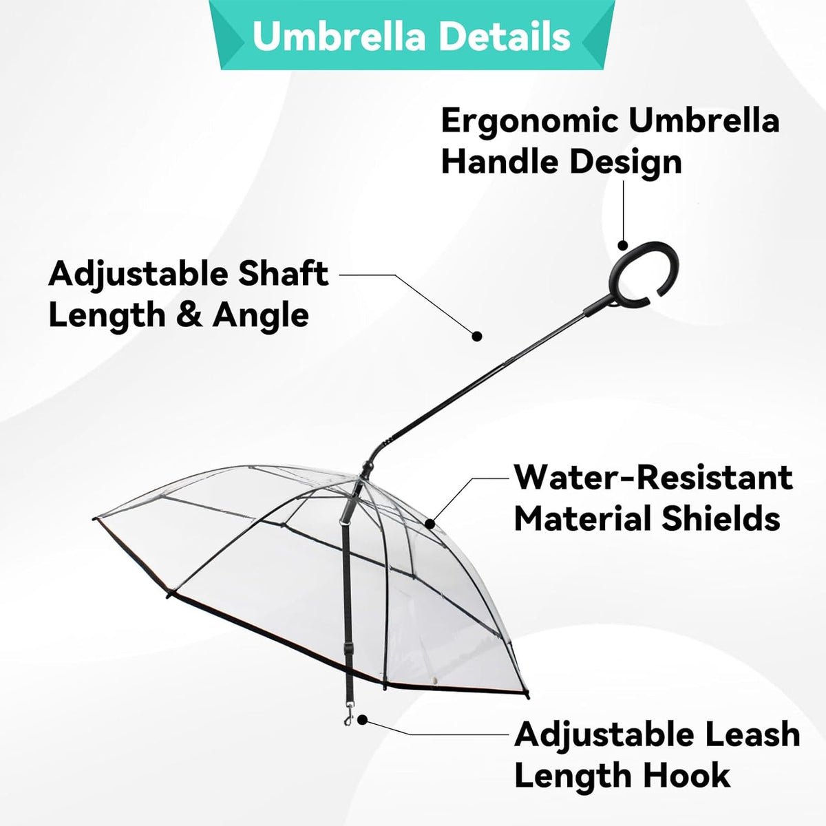Dog Umbrella for Small Dogs, Clear Doggie Walking Umbrella with Adjustable Leash, Self-Assembly Puppy Rain Snow Umbrella, Waterproof