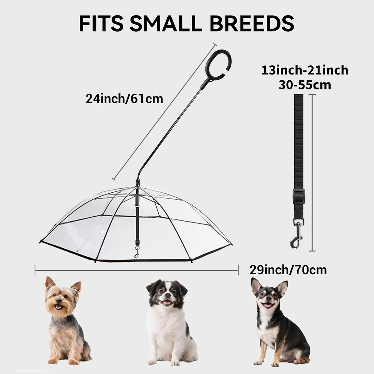 Dog Umbrella for Small Dogs, Clear Doggie Walking Umbrella with Adjustable Leash, Self-Assembly Puppy Rain Snow Umbrella, Waterproof