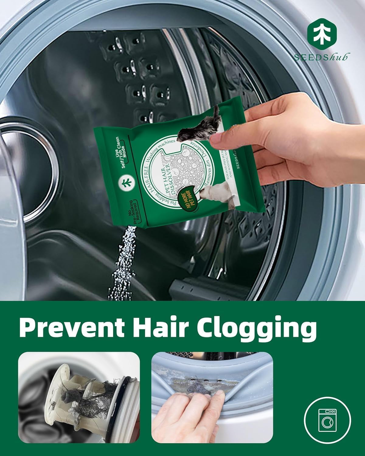 Washing Machine Cleaner for Pet Hair, 2 Sachets