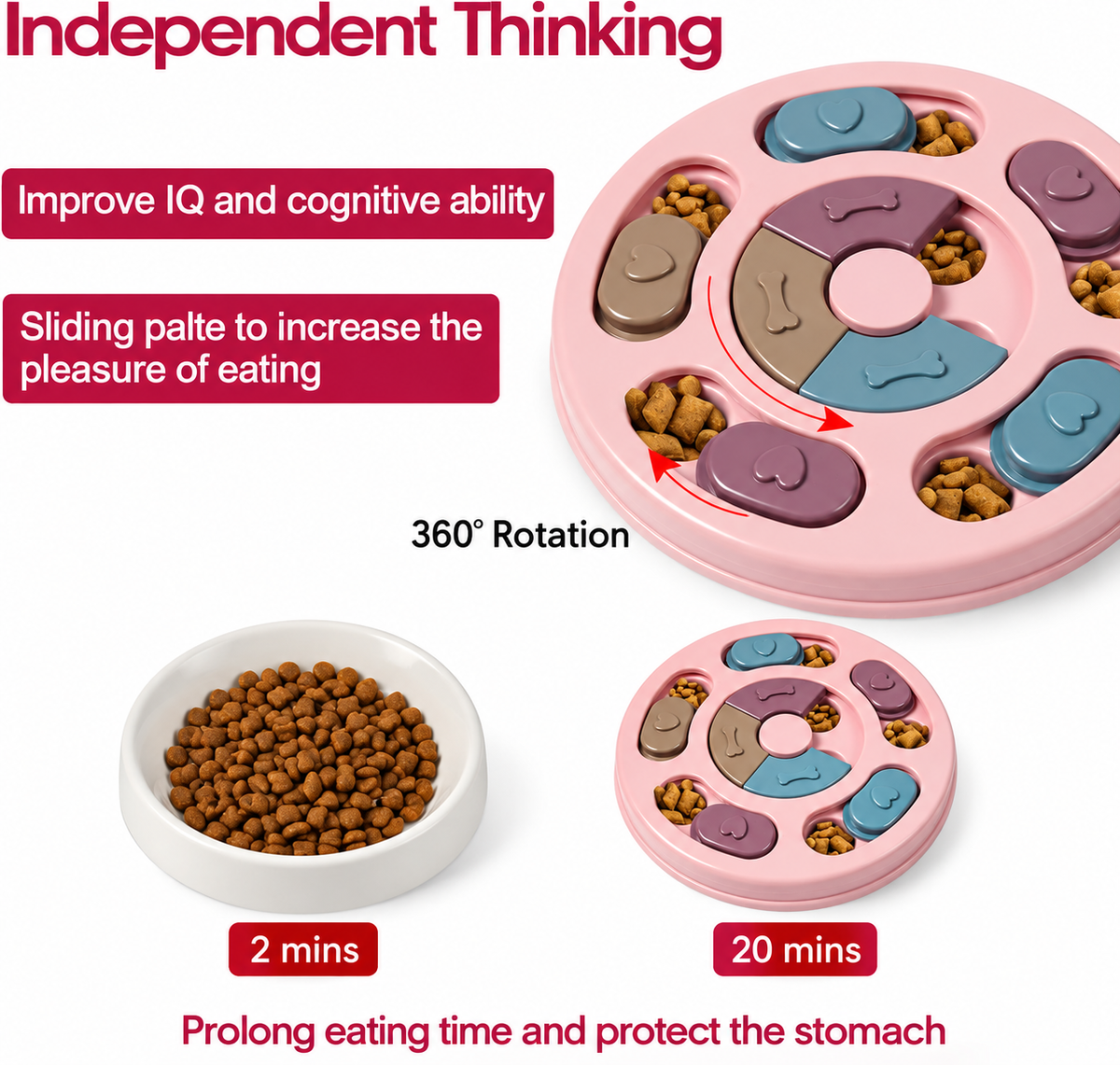 Rompecabezas para perros, juguetes de alimentación tipo rompecabezas para perros para entrenamiento de coeficiente intelectual y enriquecimiento mental, rompecabezas de premios para perros (rosa)