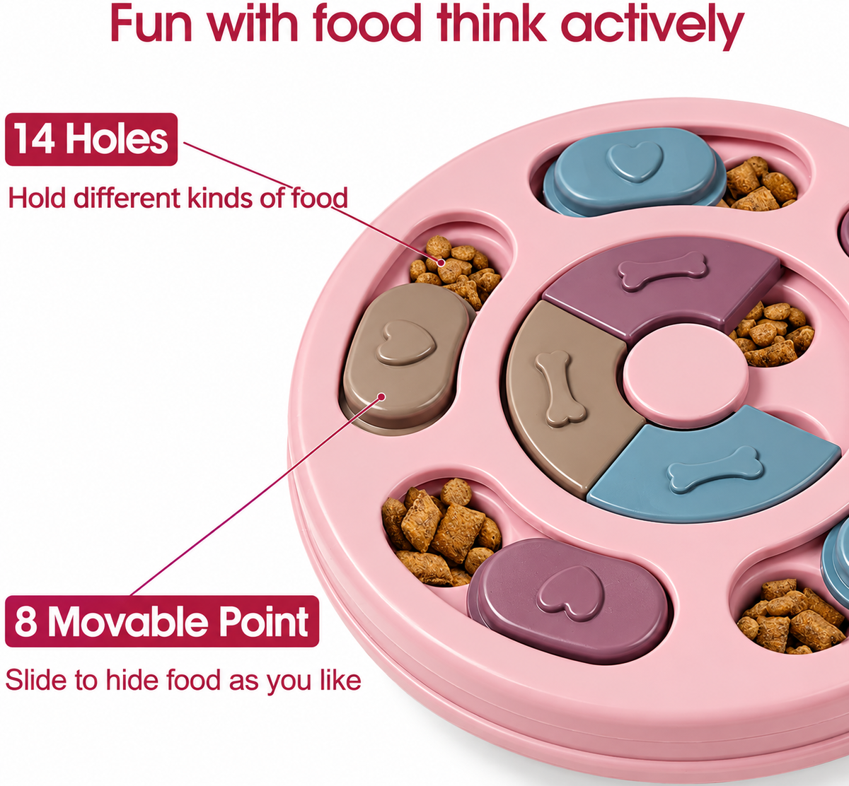 Rompecabezas para perros, juguetes de alimentación tipo rompecabezas para perros para entrenamiento de coeficiente intelectual y enriquecimiento mental, rompecabezas de premios para perros (rosa)