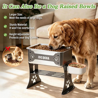 1.5 Gallon Elevated Large Dog Water Bowl, 2 Height Adjustable Stainless Steel Raised Dog Water Bowl Stand for Large Breed, Metal Pet Bowl Stand for Relief Joint Pressure, Easy Clean (Black)