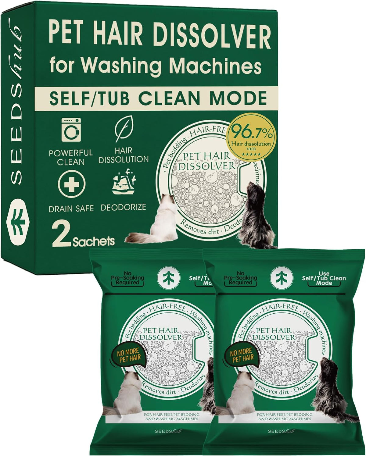 Washing Machine Cleaner for Pet Hair, 2 Sachets